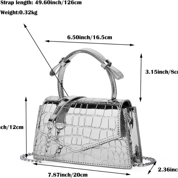 Small Silver Crossbody Satchel Y2K Evening Handbag for Women - Hobo Shoulder Tot - Picture 6 of 9